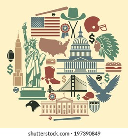 Symbols of the USA in the form of a circle