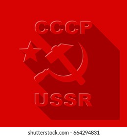 Symbols of the USSR. Red Star, Sickle and Hammer on a Red Background. 