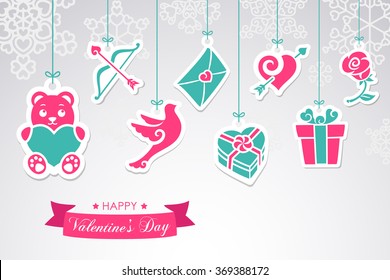 Symbols of valentine as on paper web hanging