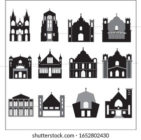  Símbolos de varias iglesias para su uso en la representación arquitectónica para los fondos, paisajes y 
para ilustrar mensajes religiosos, lemas, etc. 