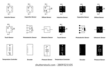 Symbols of various sensors vector illustration.	