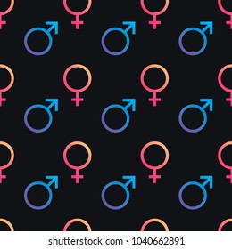symbols of Venus and Mars,  marking man and woman, seamless pattern. gender. vector flat illustration.