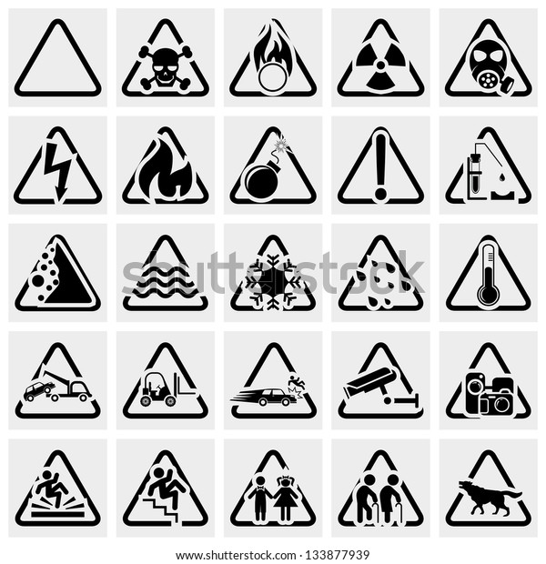 Symbols Warning Hazard Vector Icon Set: เวกเตอร์สต็อก (ปลอดค่าลิขสิทธิ์ ...