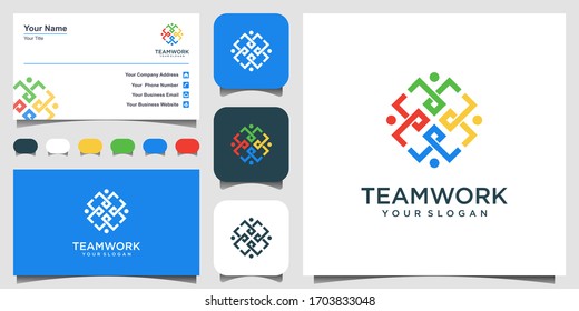 symbols working as team & cooperating. This vector logo template can represent unity and solidarity in group or team of people. logo and business card.