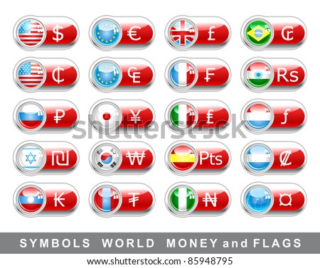 symbols of world money and flags