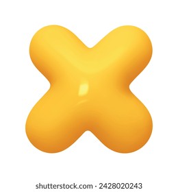 Symbols x cross. Sign yellow color. Realistic 3d design in cartoon balloon style. Isolated on white background. vector illustration