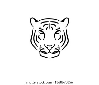 symetrical front side of simple black grayscale tiger head