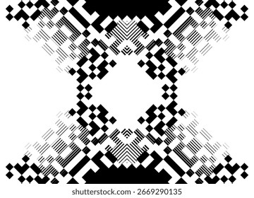 Patrón Abstractas simétrico blanco y negro de cuadrados a rayas. Elemento de diseño de Vector a cuadros de píxeles. Fondo de Vector moderno. Líneas oblicuas, mosaico, Fondo de pantalla. Textil