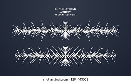 Symmetric abstract composition from different wavy lines. Boho style decor from horizontal border. Vector design elements. 