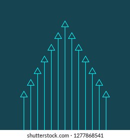 Up symmetric arrows on dark blue background illustration, business growth concept.