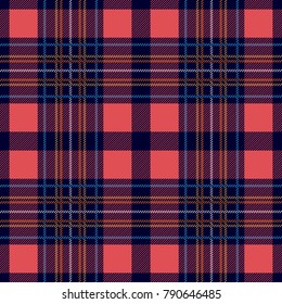 Symmetric checkered print. Seamless vector pattern with checkers and stripes. Hipster fashion collection. Textile design for shirts, dresses, plaids, napkins, tablecloth. White, red, dark blue.