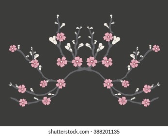 symmetric cherry blossom branches. Vector Illustration