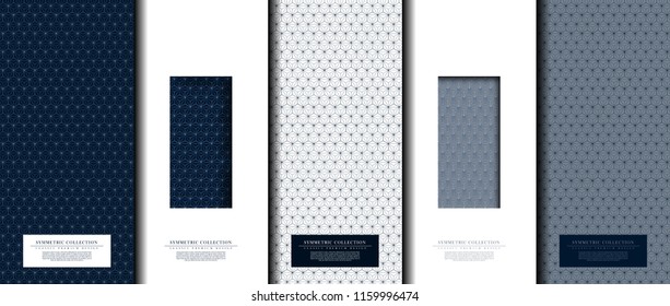 Symmetric Collection Abstract Pattern Hexagonal Geometic Navy Blue Background Card Template Vector Design