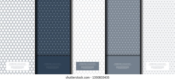 Symmetric collection abstract pattern hexagonal geometic navy background copy-space template vector design