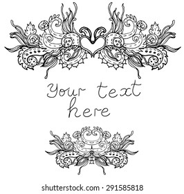 Symmetric desaturated pattern. Black and white. Elements for cards and books.