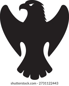 Symmetric eagle silhouette emblem vector, heraldic hawk icon with spread wings, minimalist bird of prey logo design