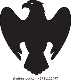 Vector simétrico del emblema de la silueta del águila, icono heráldico del halcón con las alas extendidas, diseño minimalista del logotipo del pájaro de presa