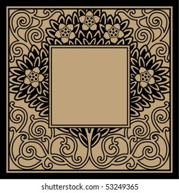 symmetric floral frame in the form of flowering tree on a beige background
