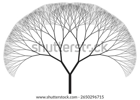 Symmetric fractal binary tree silhouette. Creative coding computational design.