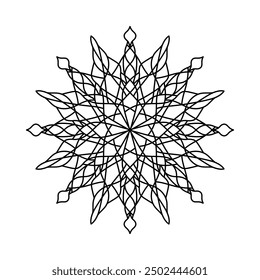 Symmetric geometric mandala art. Vector hand drawn mandala icon. Floral tattoo, henna design. Sacredness sign. Spirituality symbol. Simple outline mandala design for coloring book, for coloring pages.
