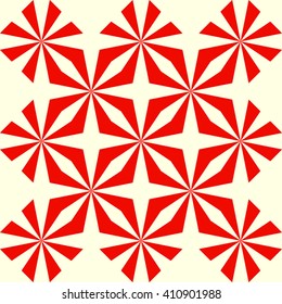 Symmetric geometric ornament. Stylized optical prism sunbeam background. Red striped abstract wallpaper. Vector illustration