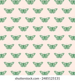 Symmetric Green Butterflies Pattern. Exquisite Lepidoptera Tracery for Ethereal and Aesthetic Designs. Nature Inspired Decor.