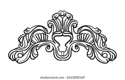 Symmetric hand drawing baroque ornament, ornate design element. Vintage filigree damask art, wedding scroll engraving retro pattern. Vector illustration. For decoration, cards, invitation