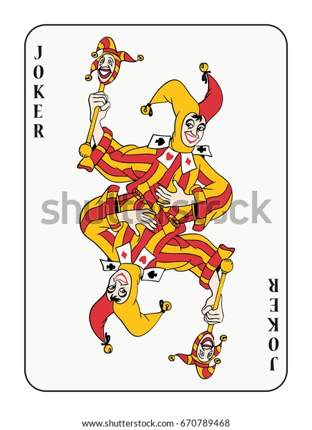 Symmetric Joker Playing Card Red Golden Stock Vector (Royalty Free ...