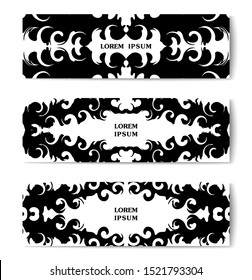 Symmetric liquid forms. Abstract black ink graphic. Set of templates for banners. Vector design