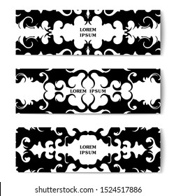 Symmetric liquid forms. Abstract black ink graphic. Set of templates for banners. Vector design