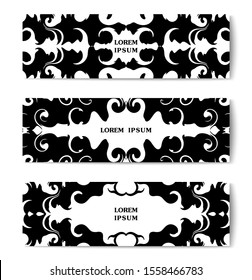 Symmetric liquid forms. Abstract black ink graphic. Set of templates for banners. Vector design