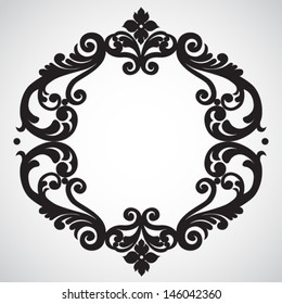 Symmetric ornament frame in Victorian style. Element for design. It can be used for decorating of invitations, cards, decoration for bags and clothes.