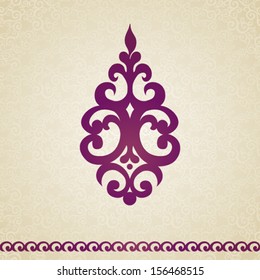 Symmetric ornament pattern in Victorian style on seamless curls background. Element for design. It can be used for decorating of invitations, cards, decoration for bags and at tattoo creation.