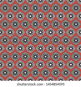 Symmetric pattern of multicolored geometric striped flowers. Seamless vector background illustration.