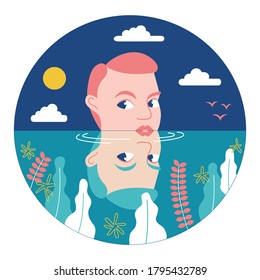 Symmetric person mirror water boy