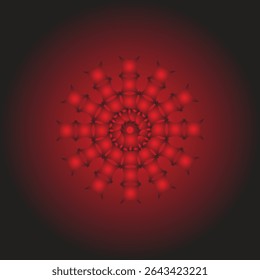 A symmetric red geometric mandala design with a radial layout, displayed on a clean white background. This abstract and ornamental pattern is ideal for use in backgrounds, textile design.