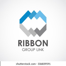 Symmetric ribbon group abstract vector and logo design or template business link icon of corporate identity symbol concept