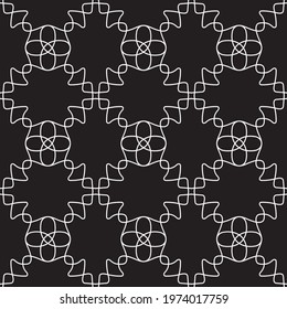 symmetric seamless pattern. abstract white lines on black. perfect design for interior decoration, textile print. minimalistic vector hand-drawn seamless pattern