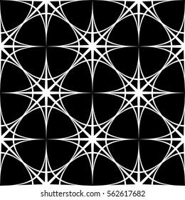 Symmetric seamless pattern of abstract white elements on a black background. Vector eps10.