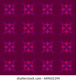 symmetric seamless pattern with glowing shapes on a purple background. vector illustration 