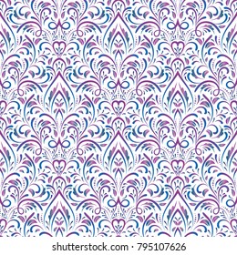 Symmetric seamless violet pattern. Decorative background in Baroque style. The rich decor of the shapes and lines for design of cloth or paper. Vector illustration.