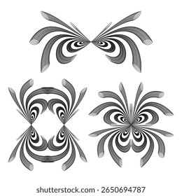 Symmetric swirl icon. Floral vortex pairs. Mirrored motion Vector. Gentle abstract motif.
