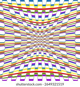 Patrón de onda simétrica. Vector de rejilla de arco iris. Ilusión de urdimbre óptica. Arte de flujo geométrico