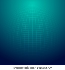 Symmetric wireframe sphere on blue background vector.