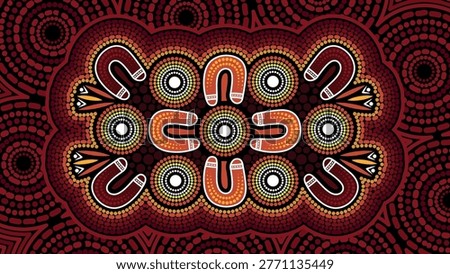 Symmetrical Aboriginal Dot Painting with Sacred Circular Patterns