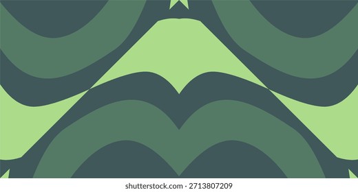 Fundo abstrato simétrico com camadas, onda como curvas em tonalidades muted de sábio, floresta e verde escuro.