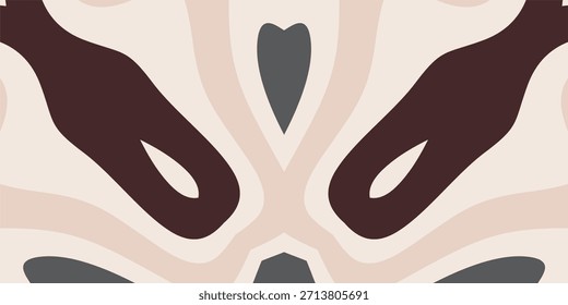 Ein symmetrischer, abstrakter Hintergrund mit organischen, fließenden Formen in einer erdigen Farbpalette aus dunkelbraun, Holzkohlengraue, Beige und Creme.