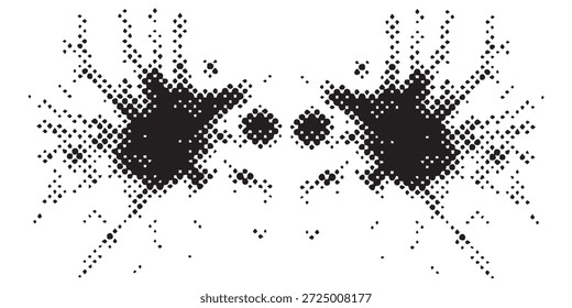 Un diseño abstracto simétrico creado con puntos semitonos, que evoca la forma de una mariposa o polilla con las alas extendidas.