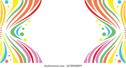 Symmetrical Abstract Design with Curved Lines and Colorful Dots 