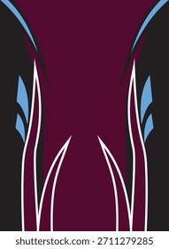 Un diseño abstracto simétrico con líneas blancas fluidas que se asemejan a pétalos y Formas de hojas azules estilizadas sobre un fondo marrón profundo.